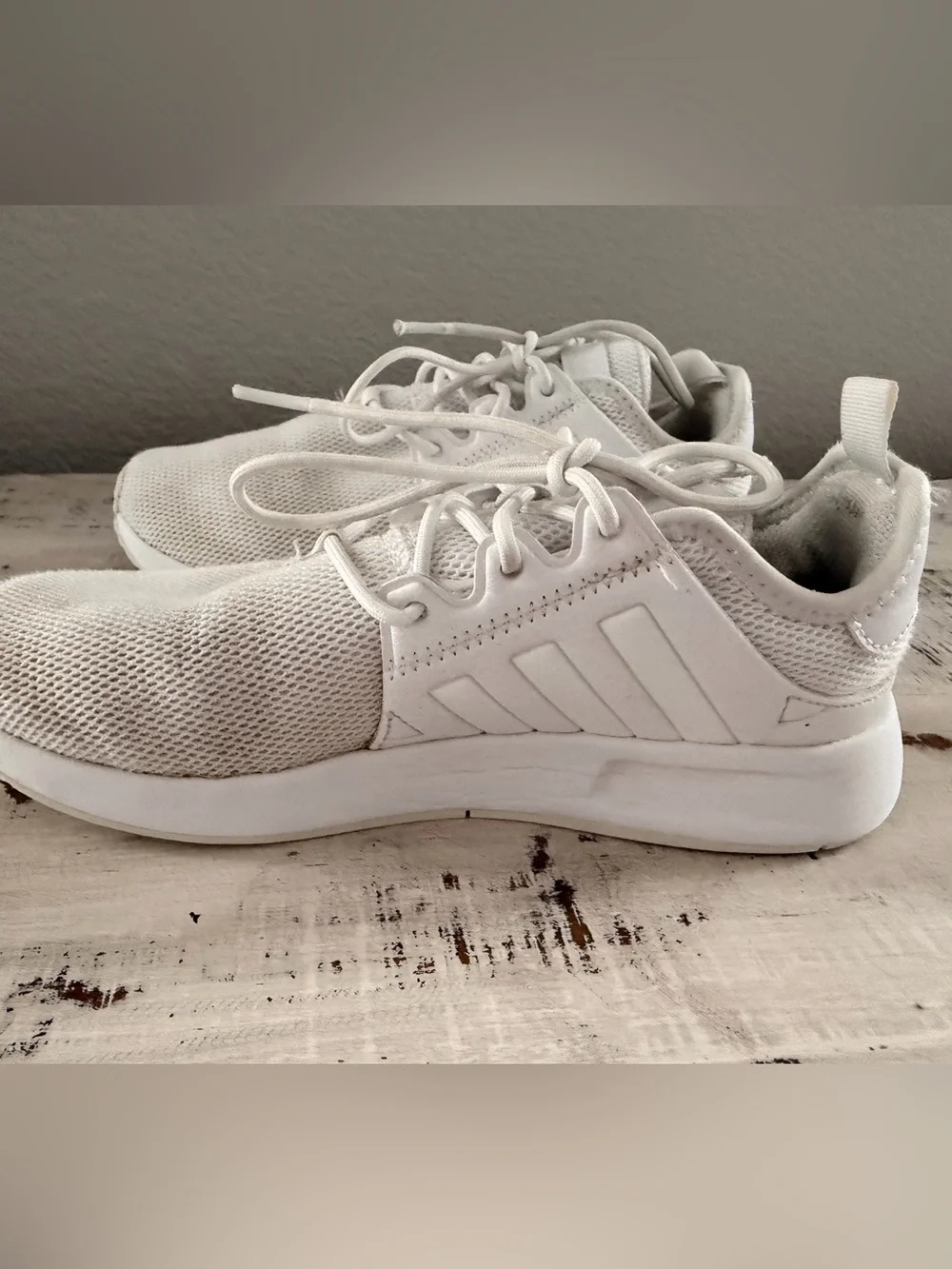 Adidas Originals X_PLR Triple White Mesh Sneakers Kids Size 3.5 Youth EU 35